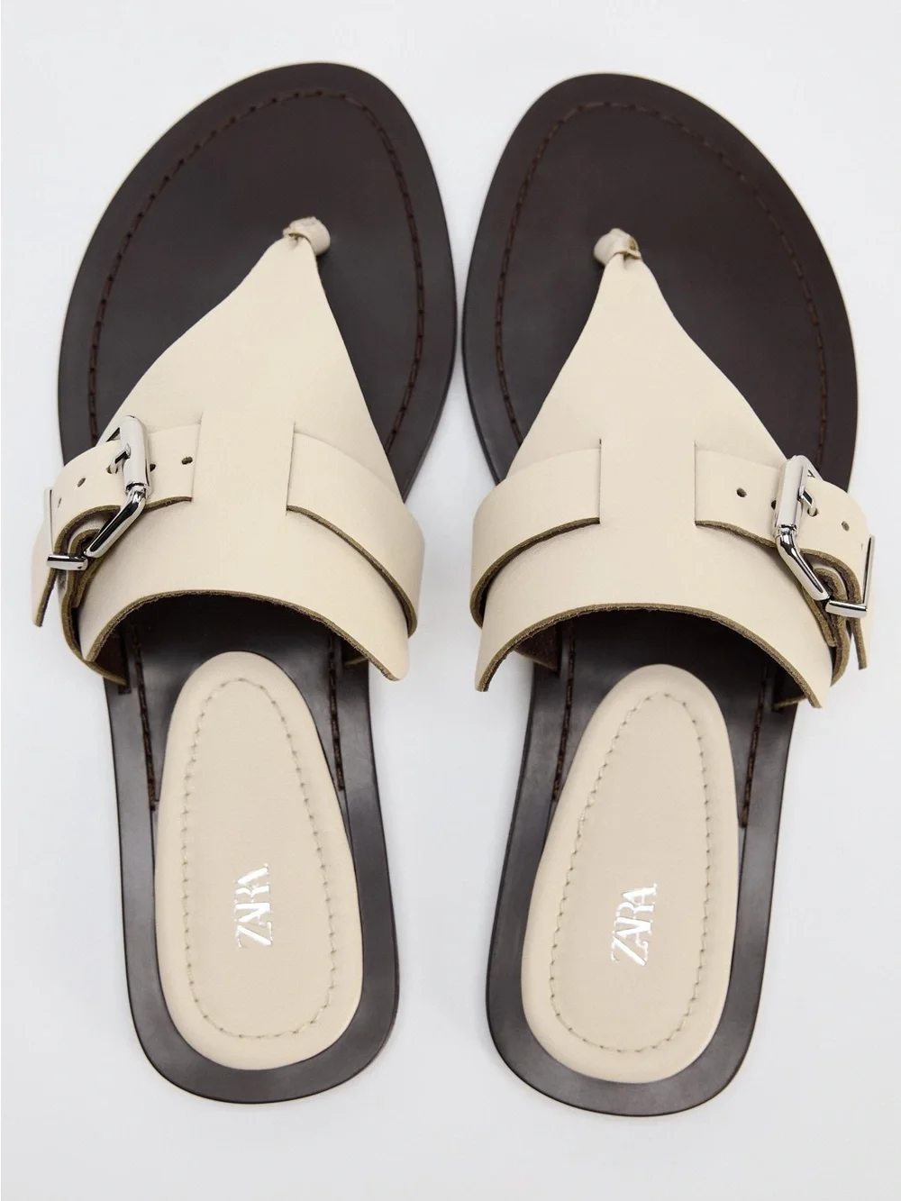 ZARA Cream Leather Sandals - Picture 2 of 12